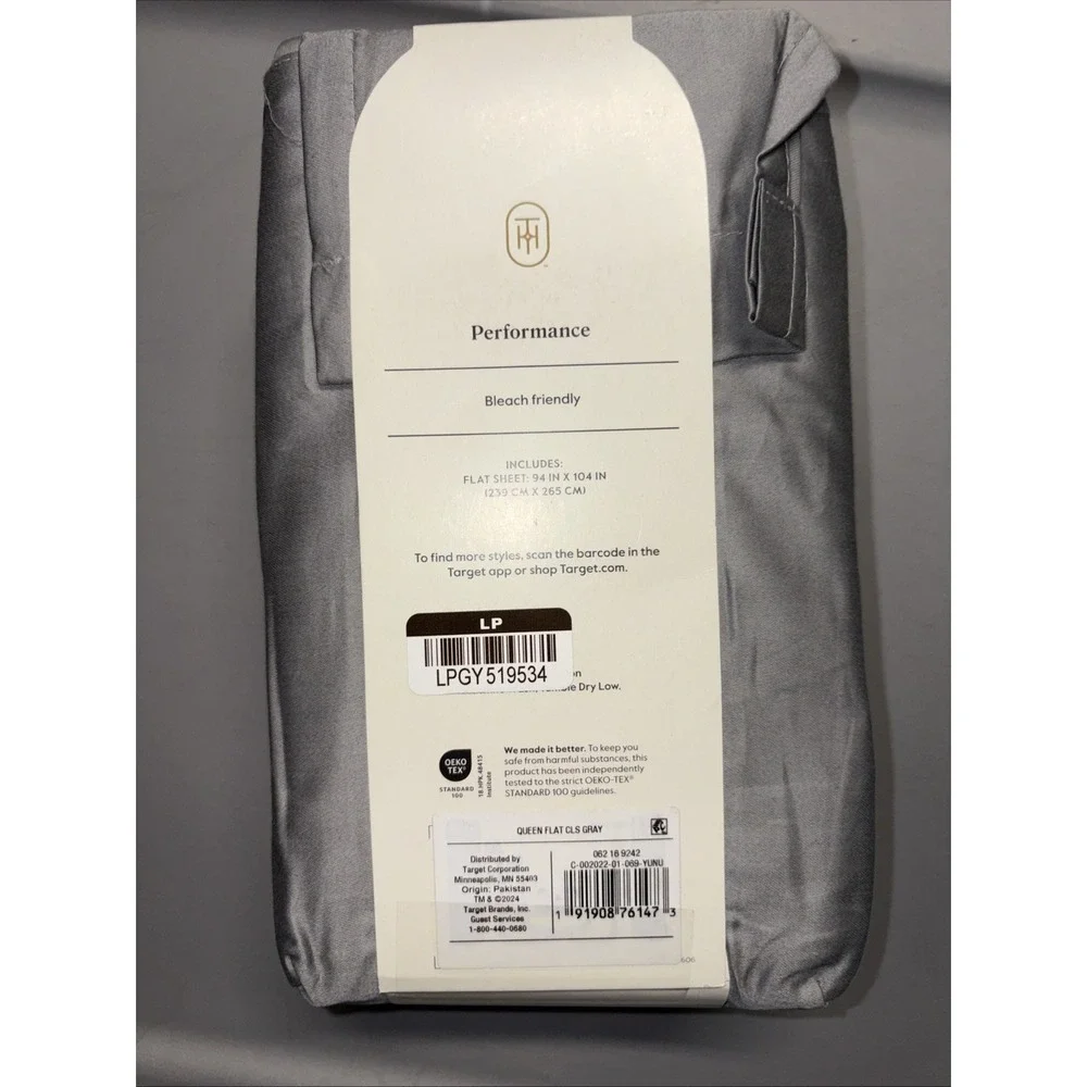 Threshold Queen Size 400 Thread Count Performance Flat Sheet - Classic‎ Gray